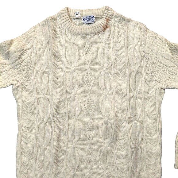 Vintage 1940s-1950s Cream Cable Knit Long Sleeve Crewneck Sweater Medium - Picture 4 of 9